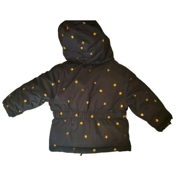 Cat & Jack Girls Black Gold Stars Hooded Snow Winter Parka Lined Jacket 12m New - Picture 4 of 9